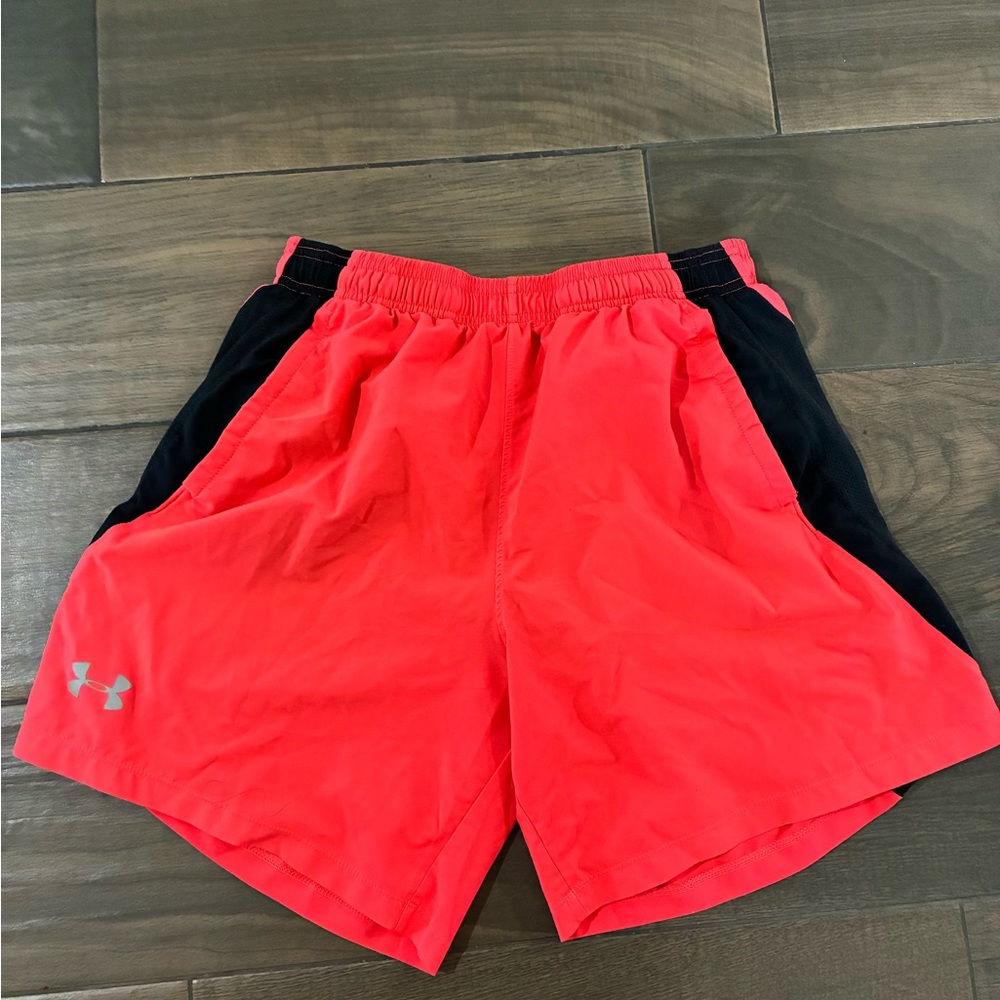 Under Armour Men's Neon Orange and Black Athletic Shorts
